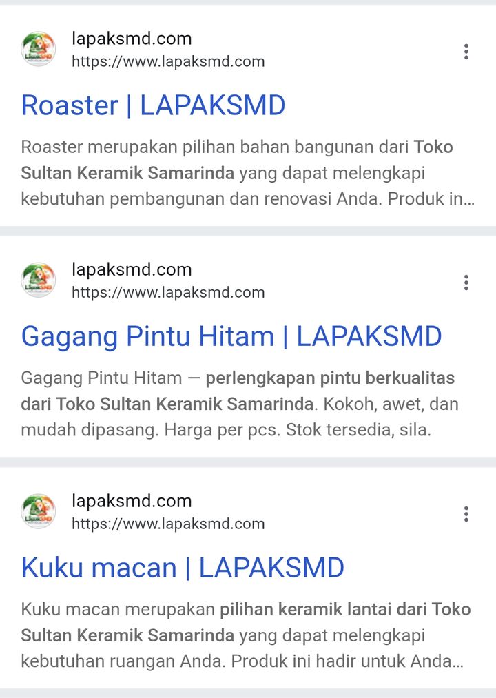 Contoh produk LAPAKSMD yang muncul di hasil pencarian Google