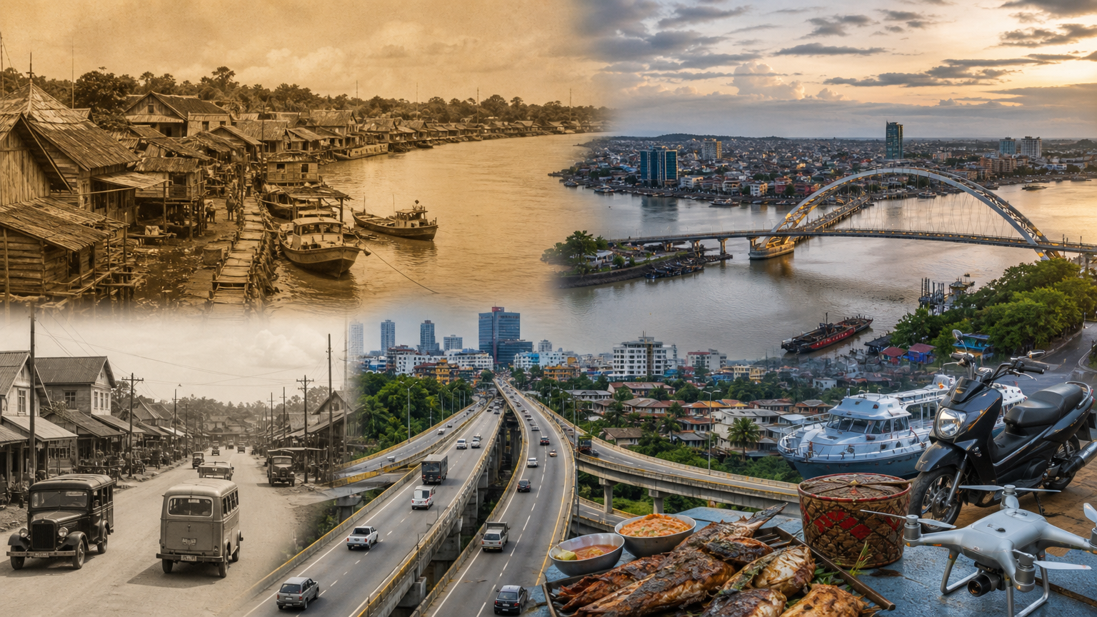 Jembatan Mahakam di atas Sungai Mahakam, Samarinda, Kalimantan Timur.
